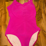 L.L. Bean women’s 12 long 1 piece ribbed swim Barbie‎ pink high cut bathing suit Photo 0