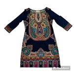 London Times  Stained Glass Baroque Shift Skimmer Dress Size 12 Navy Colorful Photo 4