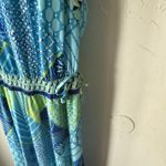 Hale‎ Bob XS Tall Blue Green Boho Maxi Dress Tie Neck Beach Vacation Resortwear Photo 3
