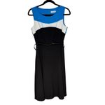 Calvin Klein  Color Block Sheath Dress Sleeveless Career Belted Blue Black Photo 9