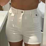 H&M Conscious collection by  ivory white high waist denim shorts pocket belt loop Photo 0