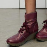 Fly London  BURGUNDY LACE‎ UP WEDGE BOOTS SZ. 7/37 Photo 0
