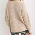 Aerie Sweater Chunky Deep V Neck Oversized 100% Cotton Beige M NWT Photo 1