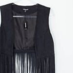EXPRESS NWT Womens Suede Fringe Sleeveless Vest Size S Black Cowgirl Western Photo 2