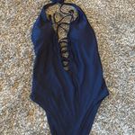 Aerie Maillot De Bain Navy Lace Up Deep Plunge Front One Piece size M Photo 9