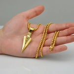 Gold Arrowhead Mens Arrow Pendant Necklace 24" Chain - Native American Style Photo 0