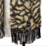 Animal print fringed eyelash scarf, brown & black long rectangle wrap or shawl Photo 4