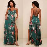 Lulus Still The One Emerald Green Floral Print Satin Maxi Dress Size S Photo 1