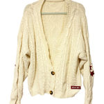 Taylor Swift  Cream Chunky Knit RED Cardigan Star Patches VNeck Sweater Med/Large Photo 0