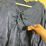 Victoria's Secret Blue Victoria’s Secret Lace Up Silk Top Photo 4