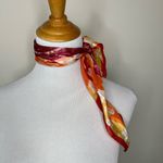 Palm Tree Floral Square Silk Scarf Orange Gold Red White Photo 0
