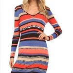 Trina Turk Womens Striped V-Neck Long Sleeve Dress Multi Colored Sheer Knit XS Photo 0
