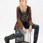 Gimmicks by BKE BKE gimmicks pieced‎ open cardigan brown casual boho women’s size small Photo 0