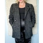 Vintage 80s marled wool double breasted pea coat leather shoulders size medium M Black Photo 9