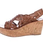 Tory Burch Killian Brown Leather Strappy Woven Cork Platform Wedge Sandals 9.5 Photo 7