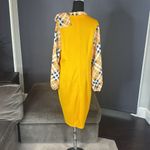 Women’s Yellow Midi Dress Mock Neck Plaid Long Sleeves and Bow Detail Size 2XL Photo 3
