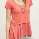 Anthropologie Postmark West End Peplum Tunic Tee High-low Top Solid in Coral Photo 0