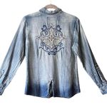 Vintage blue ombre embroidered rhinestone button up shirt. Size Medium Photo 1