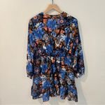 ZARA Crepe Floral Print Deep V Neck Long Sleeve Ruffled Hem Mini Dress Size XL Photo 6