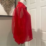 Red Sheer Polka Dot Women's Button DownnTop Christmas Holiday Party Office Size L Photo 1