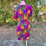 Vintage 80s Tess Dress Bright‎ Tropical Floral Tie Waist Made Hong Kong Size 6 P Red Photo 3