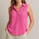 Love Notes Pink Gauze Sleeveless Blouse Women’s M Slub Knit Boho Coastal Beach Size M Photo 0