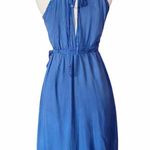 Resort Midi Wrap Dress by T. ZOVICH Cobalt Blue Sleeveless Tan Raw Hem Small Photo 1