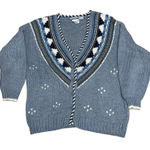 VTG BACKROAD BLUES Hand Knitted Chunky Knit Button Front Cardigan Size 22W Blue Photo 0