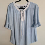 New York & Company Blue & White Pinstripe Blouse – Size Large Photo 0