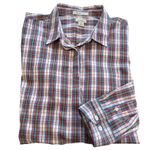 LL Bean Red White Plaid Long Sleeve Pinpoint Oxford Button Shirt Size LARGE Photo 0