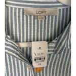 Loft  Shirt Womens XS Blue White Stripe Orange Peach Embroidered Button Down Photo 2