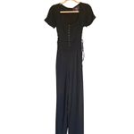 Maeve Anthropologie Black Square Neck Button Front Wide Leg Jumpsuit Size 4 Photo 5