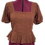 Band of Gypsies BAND OF THE FREE Palmer Eyelet Lace Walnut Brown Boho Peplum Top NWT Large Photo 1