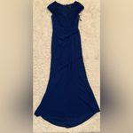 Tadashi Shoji NEW  CARGILL pleated Crepe Trumpet draped Blue gown sz XS Photo 3
