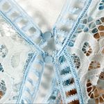 L'ATISTE L’ATISTE Aqua Lace Lined Lattice Detailing Short Sleeves Low V-Neck Romper Small Photo 5