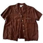 Vintage Hot Cotton Marc Ware Linen Brown Short Sleeve Blouse Wood Buttons Sz M Size M Photo 1