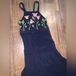 Anthropologie Floreat floral Navy
Blue Embroidered Maxi Dress boho formal fall Black Size 10 Photo 11