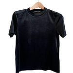 ZARA  Velvet Blouse Top Black Short Sleeve Crew Neck Boxy Fit Stretch Medium EUC Photo 0