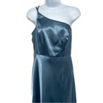 Birdy Grey  Shiny Satin Kensie One Shoulder Maxi Gown Dress French Blue Small Photo 5