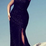 City Chic NEW Luxe Maxi estravaganza tinkerbell black shimmering dress slit, L Photo 0