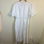 o.p.t Adina White Linen Midi Lace Dress Button Front 8 NWT Puff Sleeves Photo 13