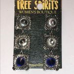 Free Spirit Silver Tone Boho Dangling Blue Clear CZ Rhinestones Earrings Photo 0