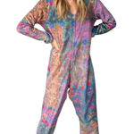 Natural Life  Tie Dye Floral Fleece One Piece Pajama Jumpsuit Loungewear Large Photo 0