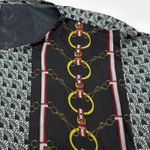 Japanese Brand Silk Blend Chain Print Dress Belted Green Black Short Sleeve XL Photo 2