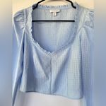 Topshop Blue Long Sleeve Ruffled Crop Blouse Photo 2