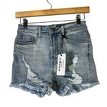 NWT Dogma Denim Jean Shorts Womens L Light Wash Distressed Fringe Daisy Dukes Blue Size L Photo 0