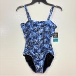 SWIM SOLUTIONS $102 NWT Shirred Snakeskin‎ one piece swimsuit 10 M Blue Size M Photo 1