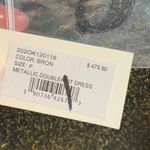 Milly  Metallic Double Knit Dress Bronze Skater Skirt V-neck Gold Black Photo 2