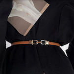 Stylish PU Leather Thin Belt Metal Simple‎ Hook Buckle Adjustable Waist Strap Tan Photo 1