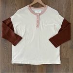 The Great The Shrunken Henley Color Block Cotton Jersey Top Cream, Pink 0 / XS Photo 1